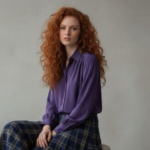 Vintage Jeremy Scott Braemar Silky Purple Button-Up Blouse Size 10P